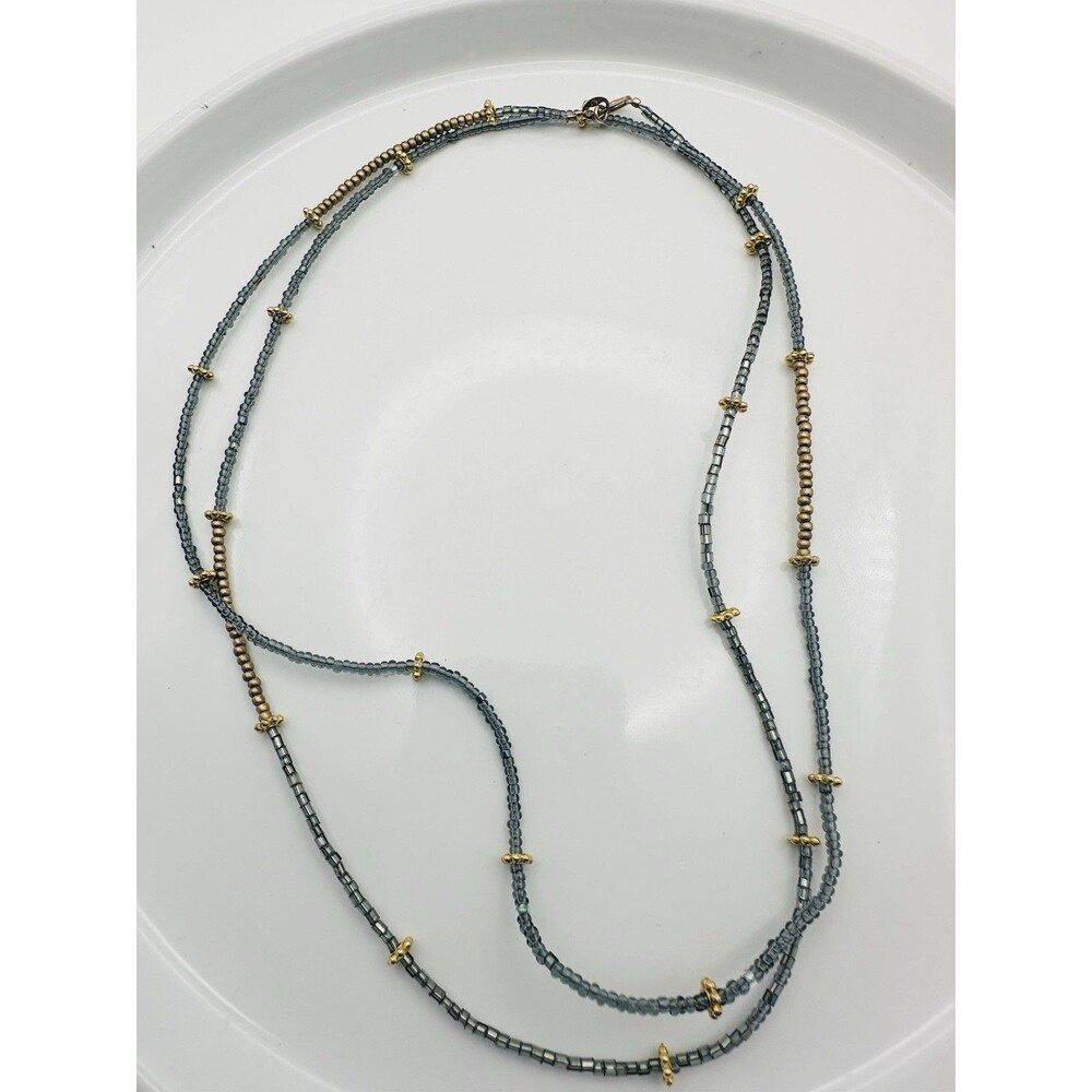 925 Italy Sterling Silver Gold Plated Seed Bead Necklace 32”